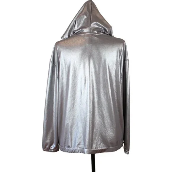 H&M Coachella Silver Sports Jacket Size Medium Zipper Hoodie Metallic D203 - Picture 4 of 14